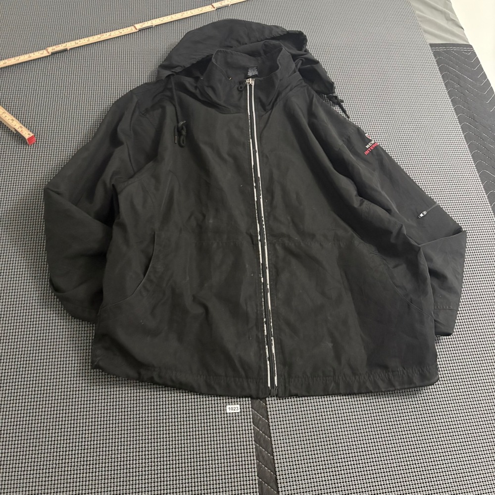 New York Interconnect Mens Black Microfiber Hooded Windbreaker Jacket Medium